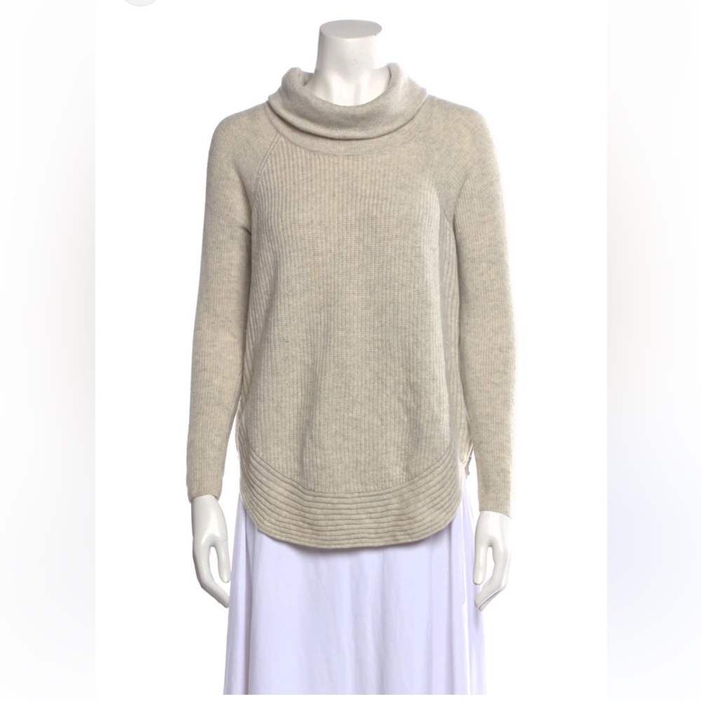 VINCE Cashmere/Wool Blend Pullover Mock Turtleneck Side Zipper Cream Sweater- XS